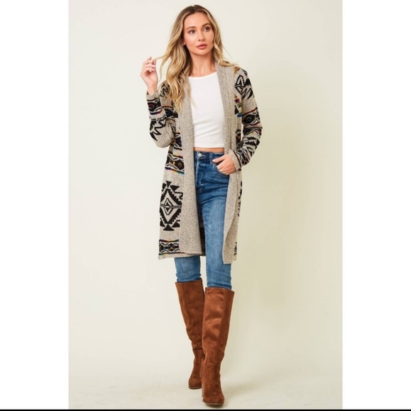 New Boho Aztec Print Cardigan Sweater - Picture 4 of 5